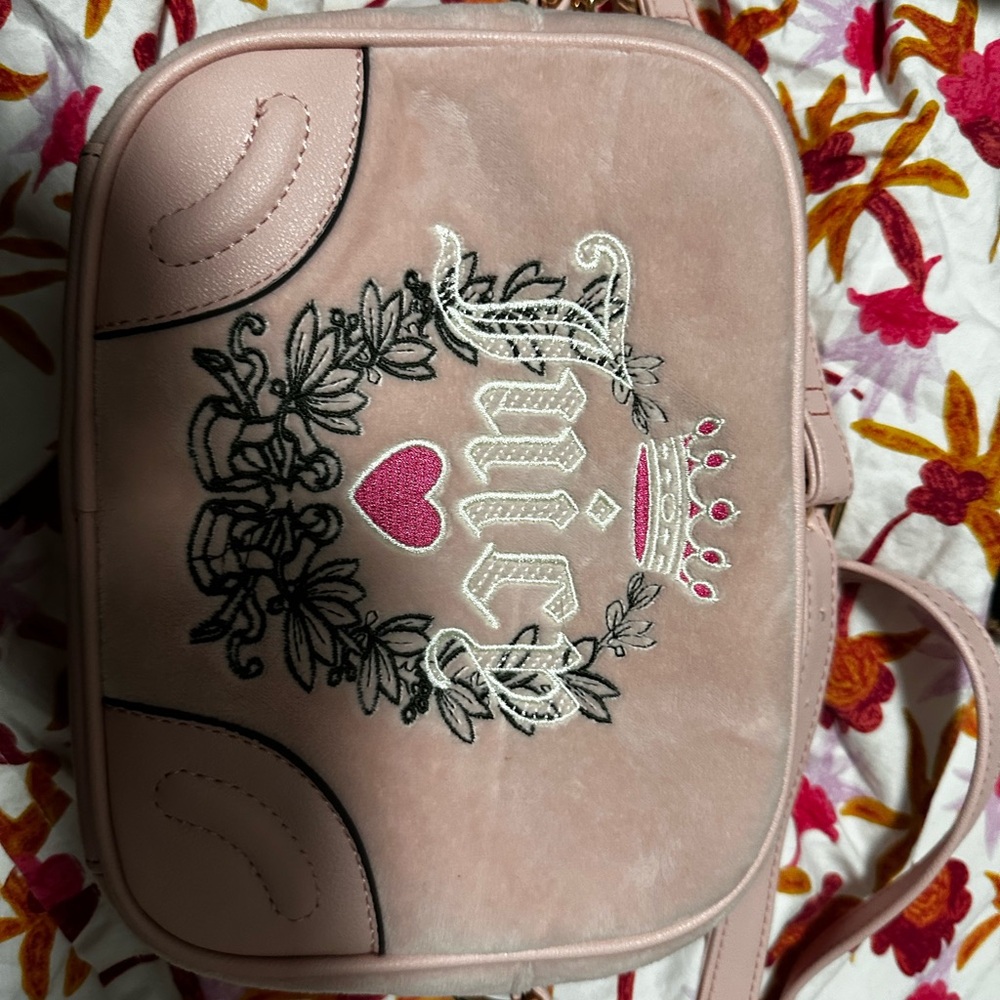 Juicy Couture Pink Crossbody Bag with Decorative Emblem